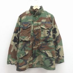 S★古着 長袖 ミリタリー フィールド ジャケット メンズ 80年代 80s M-65 USエアフォース ウッドランドカモ USA製 緑 迷彩 26jan17