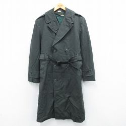 M★古着 長袖 ミリタリー トレンチ コート メンズ ロング丈 濃緑 26jan17
