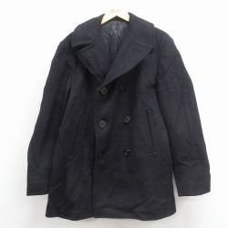 M★古着 長袖 ビンテージ ミリタリー ピーコート メンズ 60年代 60s ロング丈 ウール ポケット内側コーデュロイ 黒【spe】 26jan17