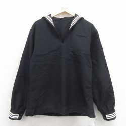 L★古着 長袖 ミリタリー セーラー ジャケット メンズ デッドストック ウール 黒他 26feb13