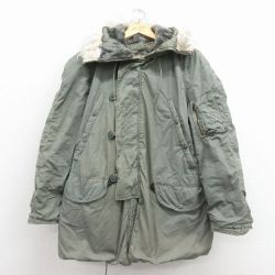 L★古着 長袖 ビンテージ ミリタリー ジャケット パーカー メンズ 70年代 70s N-3B ロング丈 ラグラン USA製 グレー系【spe】 26feb13