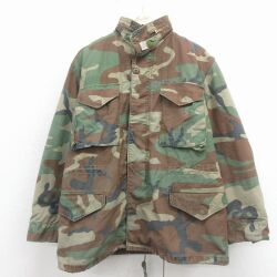 L★古着 長袖 ミリタリー フィールド ジャケット メンズ 80年代 80s M-65 ライナー付き ウッドランドカモ USA製 緑 迷彩【spe】 26feb21