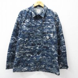 L★古着 長袖 ミリタリー ジャケット メンズ USネイビー デジタルカモ 紺 迷彩 26mar11