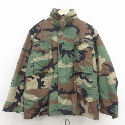 L★古着 長袖 ミリタリー フィールド ジャケット メンズ 90年代 90s M-65 USアーミー ウッドランドカモ USA製 緑 迷彩 26apr02
