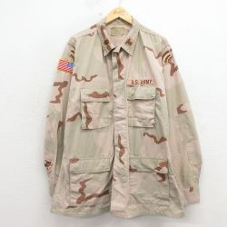 L★古着 長袖 ミリタリー ジャケット メンズ 90年代 90s コンバット リップストップ デザートカモ ロング丈 USA製 ベージュ 迷彩 26apr13