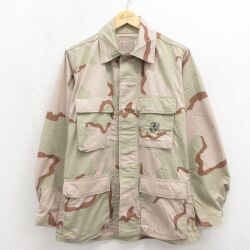 M★古着 長袖 ミリタリー ジャケット メンズ 90年代 90s コンバット デザートカモ USA製 ベージュ 迷彩【spe】 26may23