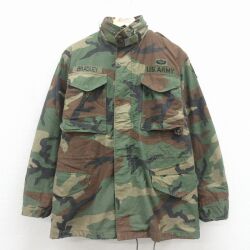 M★古着 長袖 ミリタリー フィールド ジャケット メンズ 80年代 80s M-65 パラシュート部隊 ライナー付き ウッドランドカモ USA製 グリーン 迷彩【spe】 26may23