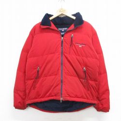 L★古着 ラルフローレン Ralph Lauren ポロスポーツ 長袖 ブランド ダウン ジャケット メンズ ワンポイントロゴ 赤 レッド 内側フリース 24nov08 中古 アウター