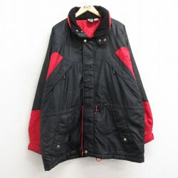 XL★古着 長袖 ナイロン ジャケット メンズ 00年代 00s 襟フリース 大きいサイズ ロング丈 黒他 ブラック 内側キルティング 24nov20 中古 アウター