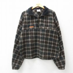 L★古着 長袖 ハーフジップ フリース ジャケット メンズ 90年代 90s USA製 茶系他 ブラウン チェック 24nov21 中古 アウター