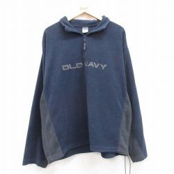 XL★古着 オールドネイビー OLD NAVY 長袖 ハーフジップ フリース ジャケット メンズ 00年代 00s ビッグロゴ ツートンカラー 濃紺 ネイビー 24dec06 中古 アウター
