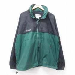XL★古着 コロンビア COLUMBIA 長袖 ナイロン ジャケット メンズ 00年代 00s ワンポイントロゴ ラグラン ツートンカラー 緑他 グリーン 24dec14 中古 アウター