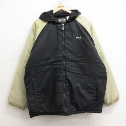 【50%OFF】XL★古着 フィラ FILA 長袖 ナイロン ジャケット パーカー メンズ ワンポイントロゴ ラグラン ツートンカラー 黒他 ブラック 24dec14 中古 アウター
