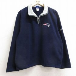 M★古着 リーボック REEBOK 長袖 ハーフジップ フリース ジャケット メンズ 00年代 00s NFL ニューイングランドペイトリオッツ 紺 ネイビー アメフト スーパーボウル 24dec14 中古 アウター