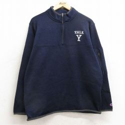 【50%OFF】M★古着 チャンピオン Champion 長袖 ハーフジップ フリース ジャケット メンズ イエール 紺他 ネイビー 24dec14 中古 アウター