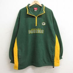 XL★古着 長袖 ハーフジップ フリース ジャケット メンズ 00年代 00s NFL グリーンベイパッカーズ 刺繍 ロング丈 緑他 グリーン アメフト スーパーボウル 24dec14 中古 アウター