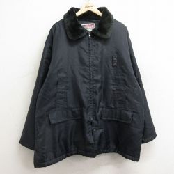 XL★古着 長袖 ジャケット パーカー メンズ 90年代 90s 襟ファー 大きいサイズ ロング丈 黒 ブラック 内側キルティング 24dec14 中古 アウター