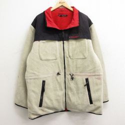 【50%OFF】XL★古着 トミーヒルフィガー TOMMY HILFIGER 長袖 ブランド フリース ジャケット メンズ ワンポイントロゴ リバーシブル ロング丈 ベージュ他 カーキ 【spe】 24dec14 中古 アウター