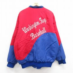 【50%OFF】XL★古着 長袖 ジャケット メンズ 90年代 90s ワシントン ベースボール 刺繍 ツートンカラー 大きいサイズ USA製 赤他 レッド 内側キルティング 24dec19 中古 アウター