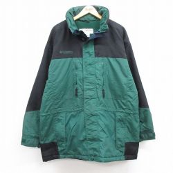 XL★古着 コロンビア COLUMBIA 長袖 ナイロン ジャケット メンズ 00年代 00s ワンポイントロゴ ロング丈 緑他 グリーン 内側フリース 24dec19 中古 アウター