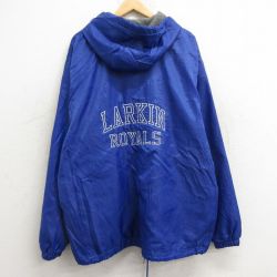 【50%OFF】XL★古着 長袖 ナイロン ジャケット パーカー メンズ 00年代 00s LARKIN ROYALS リップストップ ロング丈 青 ブルー 内側フリース 24dec21 中古 アウター