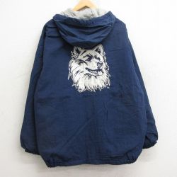 XL★古着 スターター STARTER 長袖 ナイロン ジャケット パーカー メンズ 00年代 00s コネチカットハスキーズ 大きいサイズ ロング丈 紺 ネイビー 内側キルティング 24dec23 中古 アウター