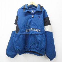XL★古着 スターター STARTER 長袖 ハーフジップ ナイロン ジャケット パーカー メンズ 90年代 90s ケンタッキー 刺繍 大きいサイズ 紺他 ネイビー 内側キルティング 【spe】 24dec24 中古 アウター