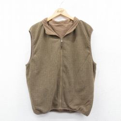 【20%OFF】M★古着 フリース ベスト メンズ 00年代 00s リバーシブル 濃ベージュ カーキ 24dec25 中古 アウター