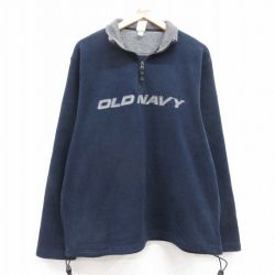【50%OFF】L★古着 オールドネイビー 長袖 ハーフジップ フリース ジャケット メンズ ビッグロゴ 紺 ネイビー 24dec25 中古 アウター