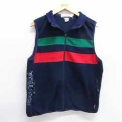【20%OFF】M★古着 ノーティカ NAUTICA フリース ベスト メンズ 90年代 90s コンペティション 刺繍 USA製 紺他 ネイビー 24dec26 中古 アウター