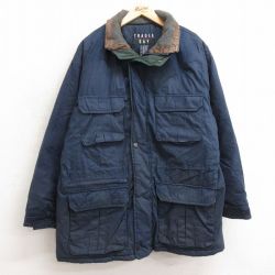 【50%OFF】XL★古着 長袖 マウンテン ジャケット メンズ 00年代 00s ロング丈 紺 ネイビー 内側キルティング 24dec28 中古 アウター