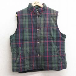 【50%OFF】M★古着 ギャップ GAP ベスト メンズ 90年代 90s コットン 緑他 グリーン チェック 内側フリース 25jan14 中古 アウター