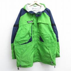 【50%OFF】XL★古着 コロンビア COLUMBIA 長袖 ナイロン マウンテン ジャケット パーカー メンズ 00年代 00s リップストップ 大きいサイズ ロング丈 黄緑 内側メッシュ 25jan21 中古 アウター
