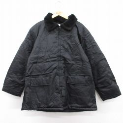 XL★古着 長袖 ナイロン ジャケット メンズ 80年代 80s 襟ボア 大きいサイズ ロング丈 黒 ブラック 25jan23 中古 アウター