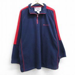 L★古着 チャンピオン Champion 長袖 ハーフジップ フリース ジャケット メンズ 00年代 00s ワンポイントロゴ ラグラン 紺他 ネイビー 25jan23 中古 アウター