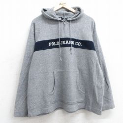 【50%OFF】L★古着 ラルフローレン Ralph Lauren ポロジーンズ 長袖 ハーフジップ フリース ジャケット パーカー メンズ 00年代 00s ビッグロゴ グレー 【spe】 25jan23 中古 アウター