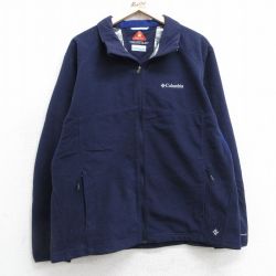 【50%OFF】L★古着 コロンビア COLUMBIA 長袖 フリース ジャケット メンズ ワンポイントロゴ オムニウィンドブロック 紺 ネイビー 25jan23 中古 アウター
