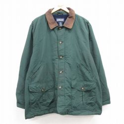 【50%OFF】XL★古着 ランズエンド 長袖 ナイロン ジャケット メンズ 00年代 00s　ロング丈 襟レザー 緑他 グリーン 内側フリース 25jan24 中古 アウター