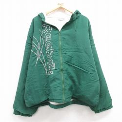 XL★古着 リーボック REEBOK 長袖 ナイロン ジャケット パーカー メンズ 00年代 00s ビッグロゴ 刺繍 大きいサイズ 緑 グリーン 25jan27 中古 アウター
