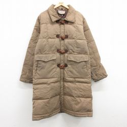 【20%OFF】L★古着 長袖 キルティング ダウン ダッフル コート メンズ 70年代 70s ロング丈 茶 ブラウン 内側キルティング 25jan27 中古 アウター
