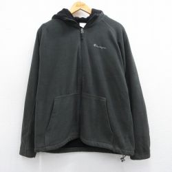 【50%OFF】L★古着 チャンピオン champion 長袖 フリース ジャケット パーカー メンズ ワンポイントロゴ ラグラン 濃緑 グリーン 25feb04 中古 アウター