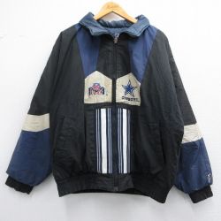 XL★古着 長袖 ジャケット メンズ 00年代 00s NFL ダラスカウボーイズ 刺繍 リバーシブル 黒 ブラック アメフト スーパーボウル 25feb04 中古 アウター