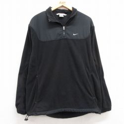 M★古着 ナイキ NIKE 長袖 ハーフジップ フリース ジャケット メンズ ワンポイントロゴ 黒 ブラック 25feb05 中古 アウター