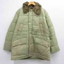 【50%OFF】L★古着 JCペニー 長袖 キルティング ナイロン ジャケット パーカー メンズ 80年代 80s ロング丈 緑系 グリーン フード内側ファー 25feb07 中古 アウター