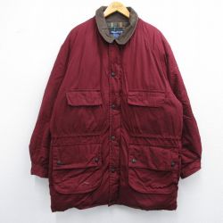 【50%OFF】XL★古着 ノーティカ NAUTICA 長袖 ブランド ダウン ジャケット メンズ 90年代 90s ロング丈 コットン 襟レザー エンジ 25feb07 中古 アウター