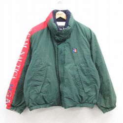 XL★古着 ノーティカ NAUTICA 長袖 ブランド ダウン ジャケット メンズ 90年代 90s ビッグロゴ 刺繍 コットン 緑他 グリーン 内側キルティング 25feb07 中古 アウター