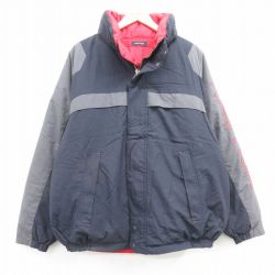 XL★古着 ノーティカ NAUTICA 長袖 ブランド ナイロン ダウン ジャケット メンズ ビッグロゴ 刺繍 リバーシブル ラグラン グレー他 25feb07 中古 アウター