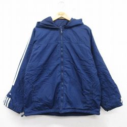 L★古着 アディダス adidas 長袖 ジャケット パーカー メンズ 90年代 90s ワンポイントロゴ リバーシブル 紺他 ネイビー 3本ライン 内側フリース 25feb07 中古 アウター