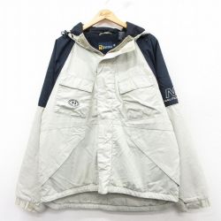 XL★古着 ノーティカ NAUTICA 長袖 ブランド ナイロン ジャケット パーカー メンズ ワンポイントロゴ ラグラン 薄ベージュ他 カーキ 内側フリース 25feb07 中古 アウター
