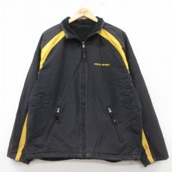 L★古着 ラルフローレン Ralph Lauren ポロスポーツ 長袖 ブランド ジャケット メンズ ワンポイントロゴ ラグラン リバーシブル 黒他 ブラック 内側フリース 25feb07 中古 アウター